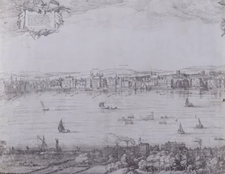 ロンドンとテムズ川のパノラマ、パート1、ホワイトホールからブラックフライアーズまで、1600年頃（7214および64730-31も参照）